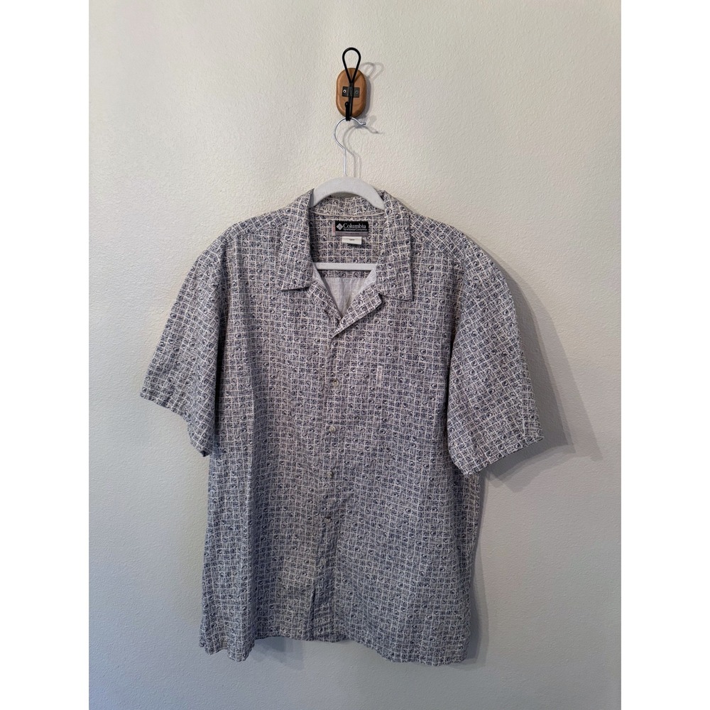 Columbia Button Down Shirt Mens XXL Blue Excellent Short Sleeve Cotton Print
